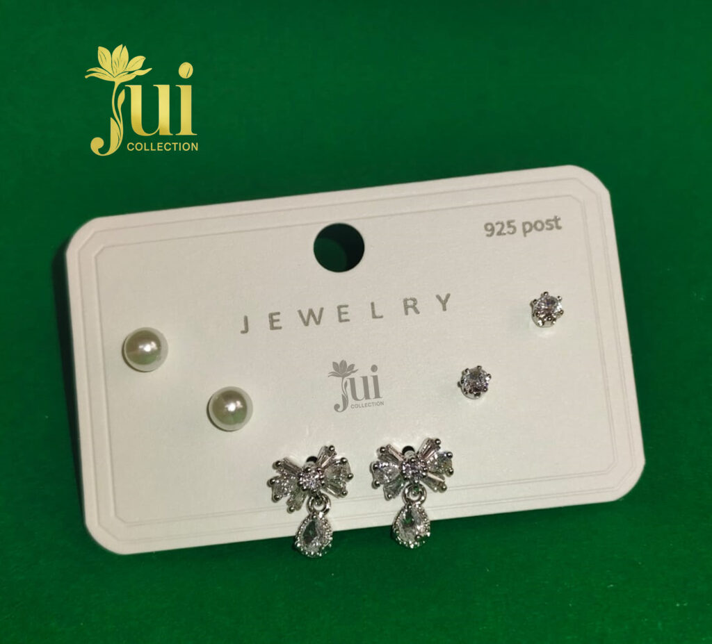 Silver Trio Stud and Drop Earring Set