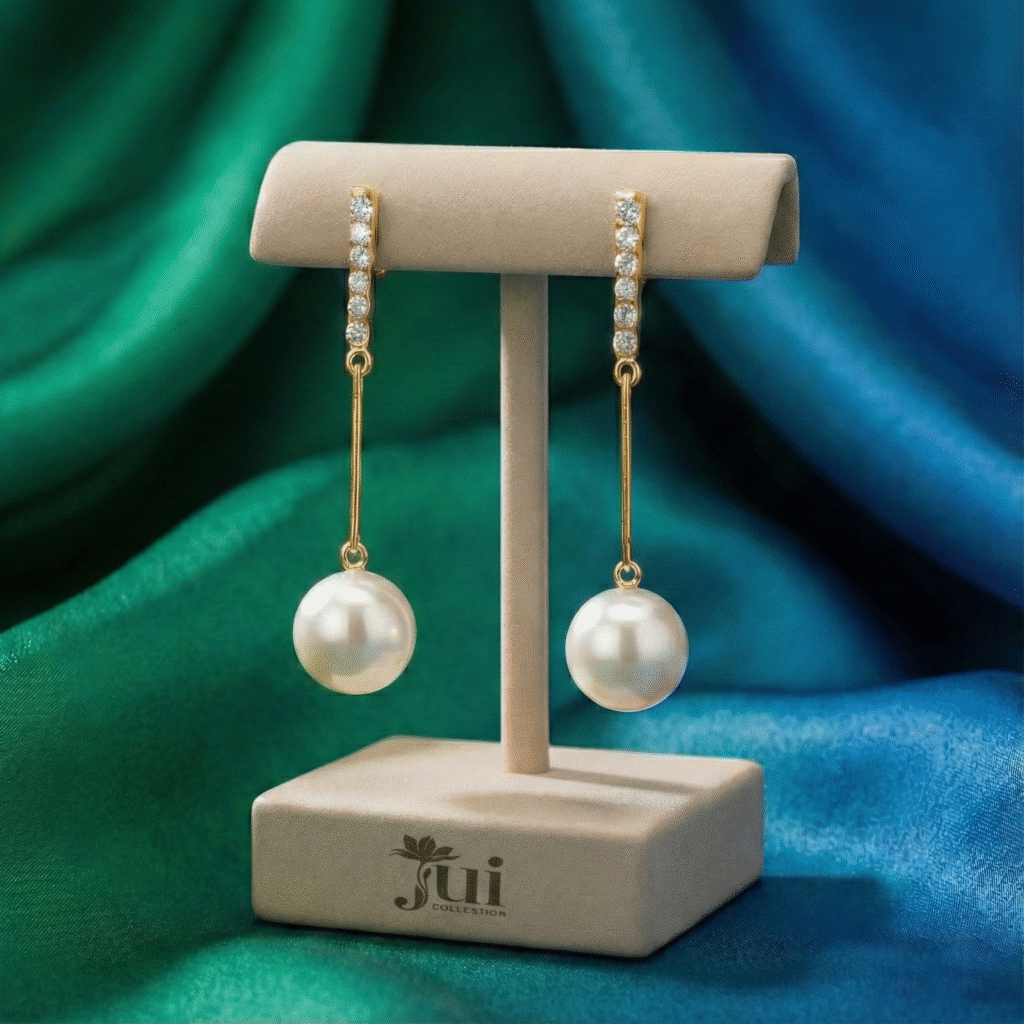 Golden Pearl Glint Drop Earring