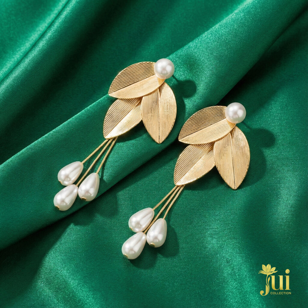 Leaf & Pearl Drop Earrings