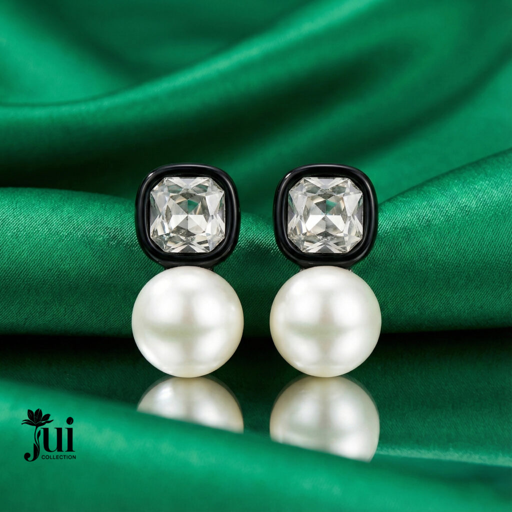 Pearl and Crystal Drop Square Earring