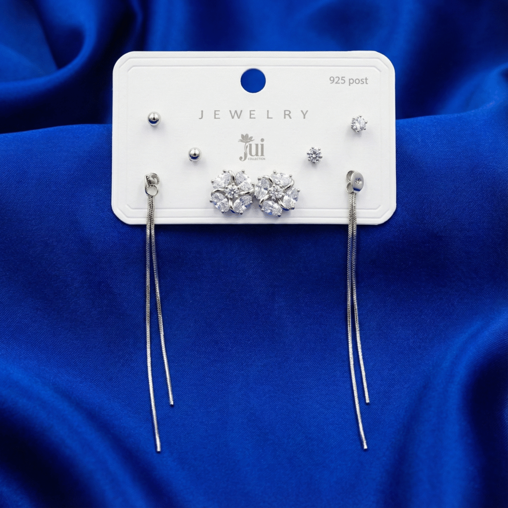 Silver Sui Dhaga Combo Set Earrings