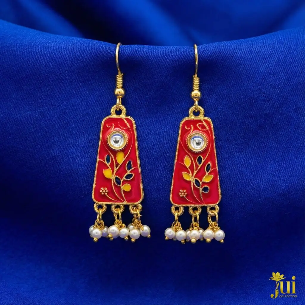 Rectangular Enamel Earrings – Red