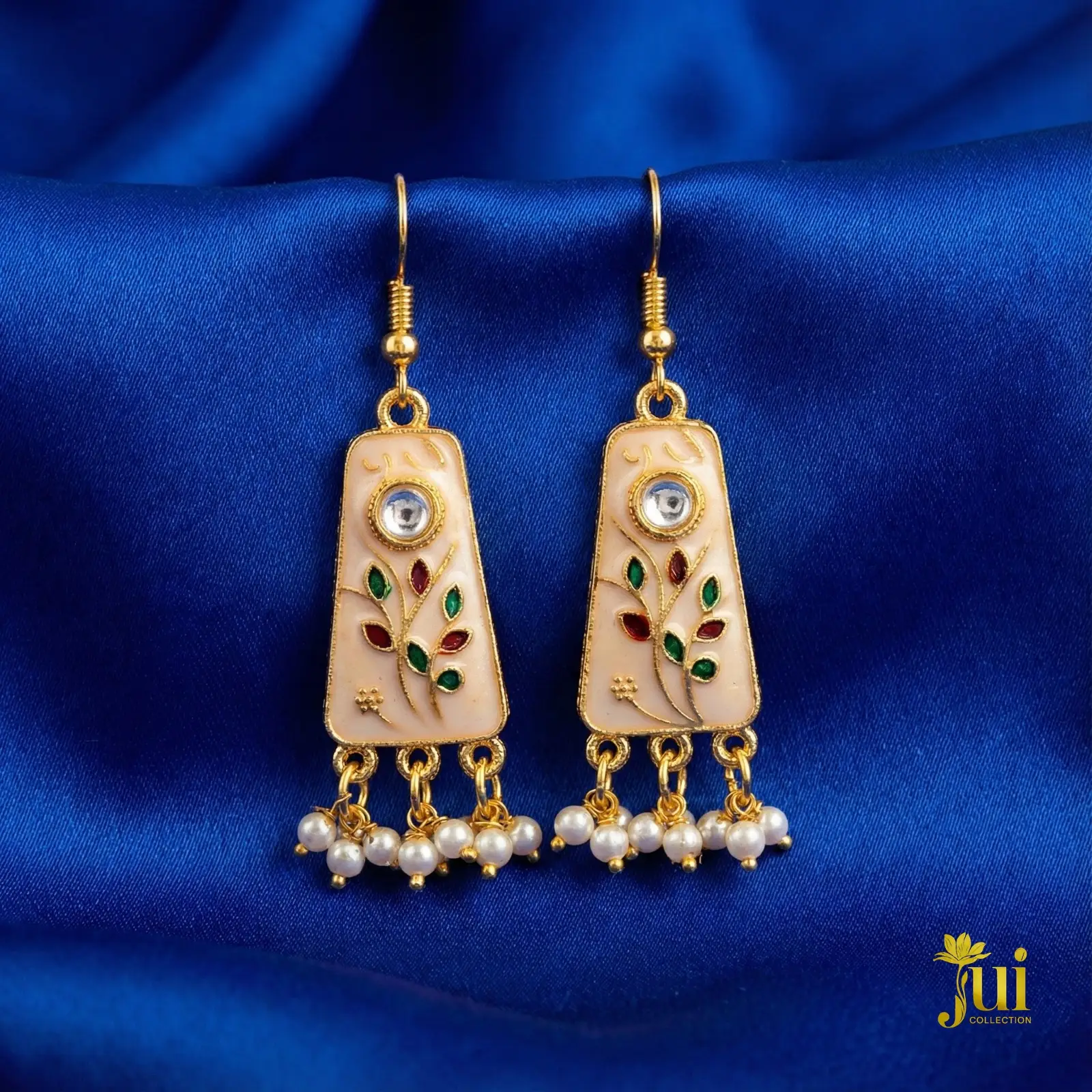 Rectangular Enamel Earrings – Beige