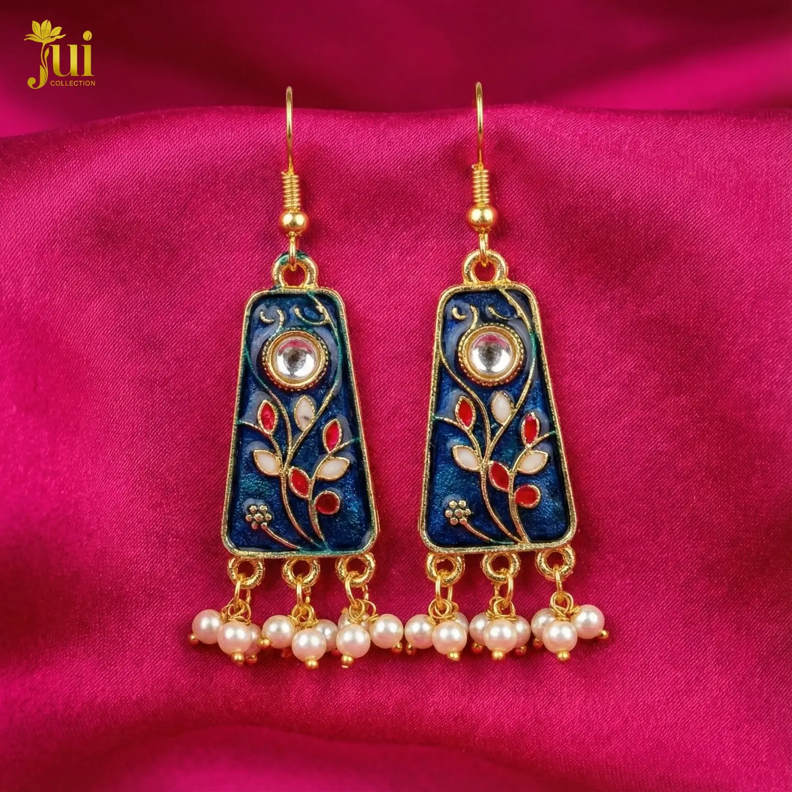 Rectangular Enamel Earrings – Blue