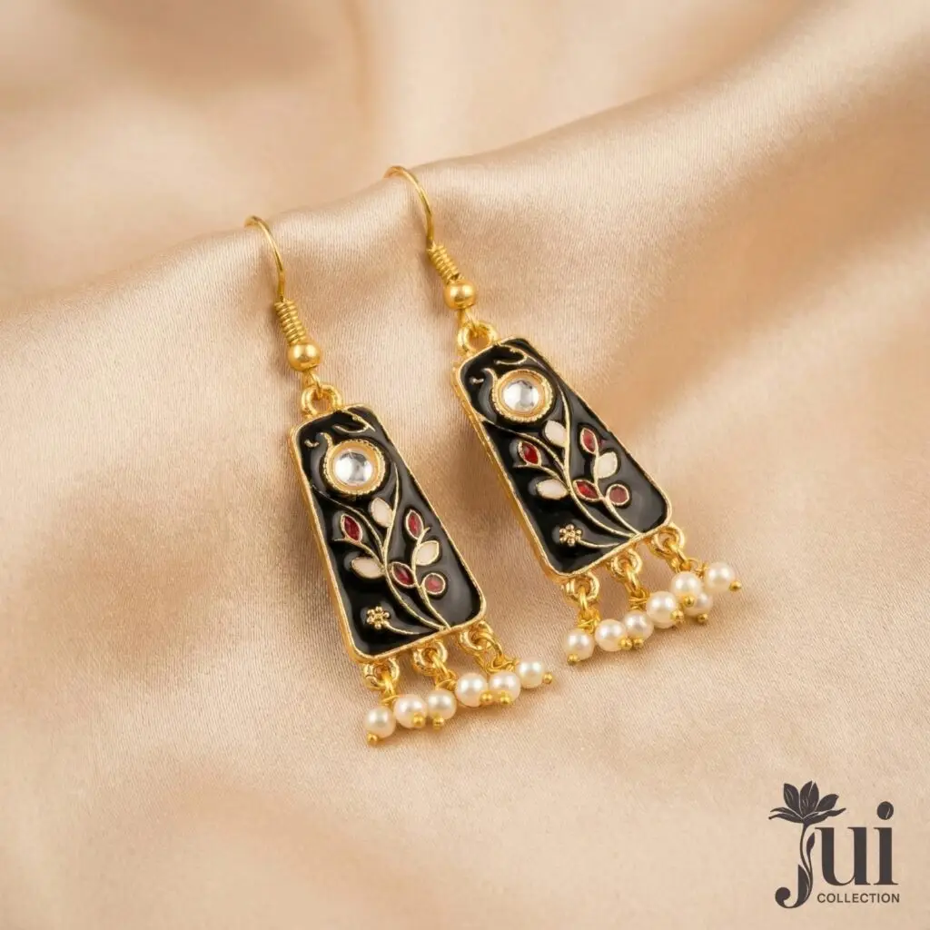 Rectangular Enamel Earrings – Black