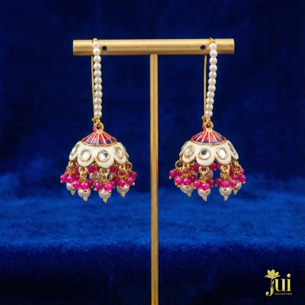 Royal Minakari Jhumka – White