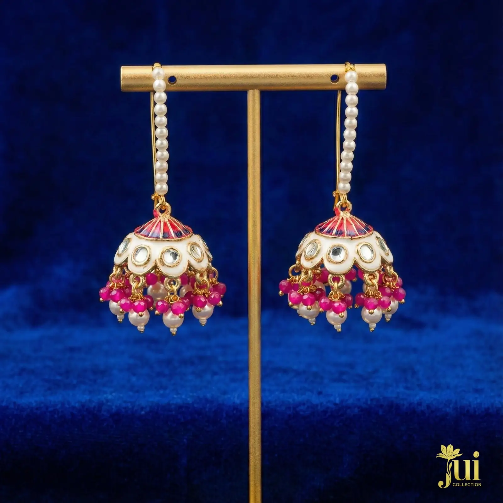 Royal Minakari Jhumka – White