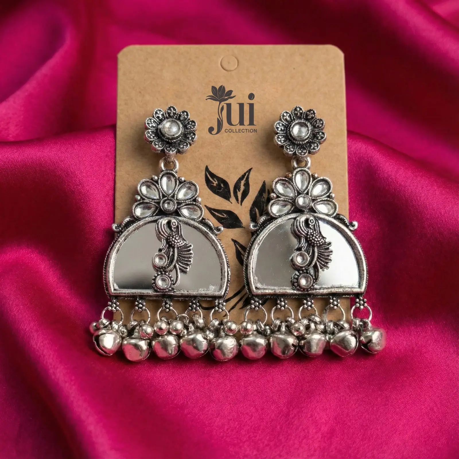 Oxidised Silver Peacock Jhumka-Style Earrings